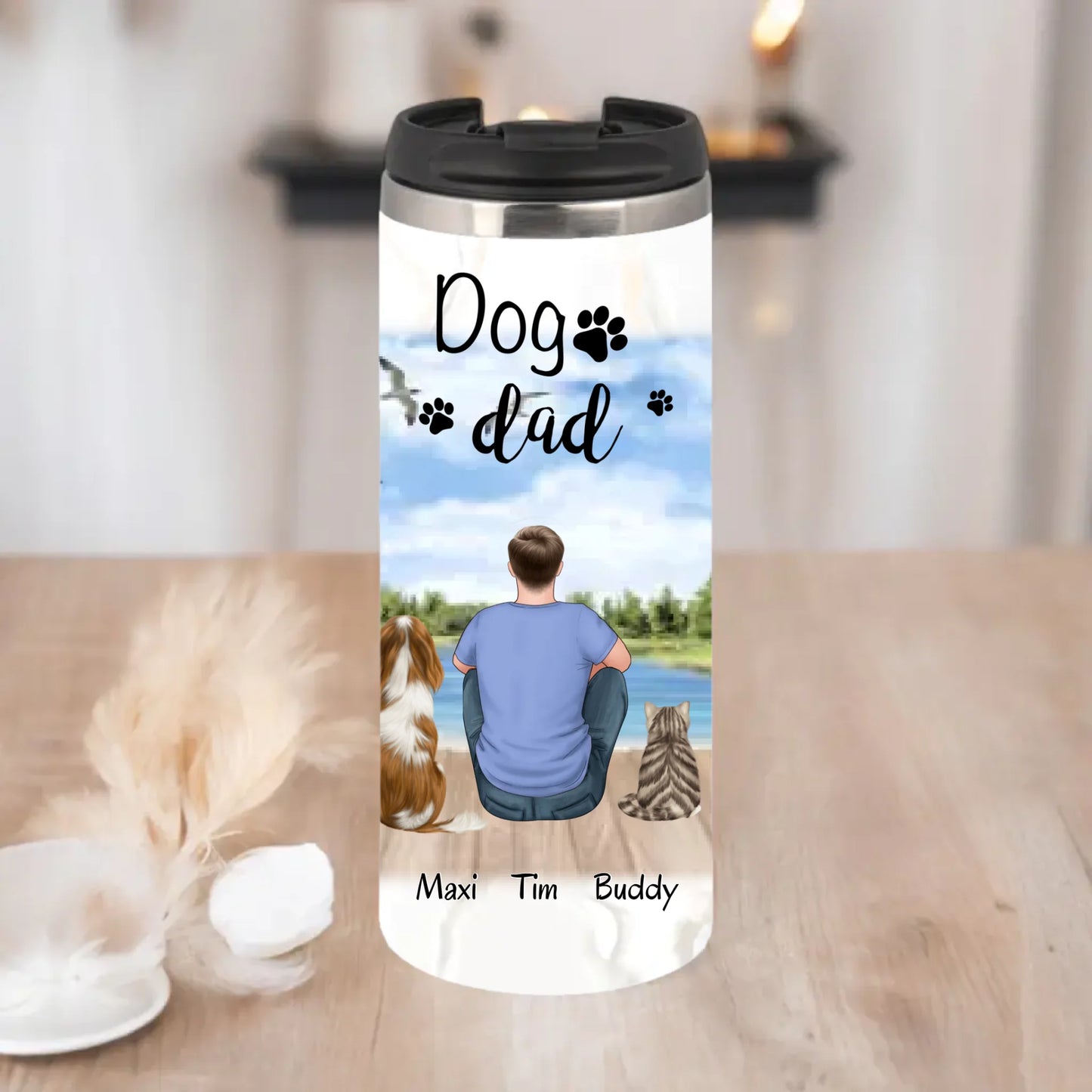 Mann/Frau mit 2 Haustieren Tasse / Thermobecher