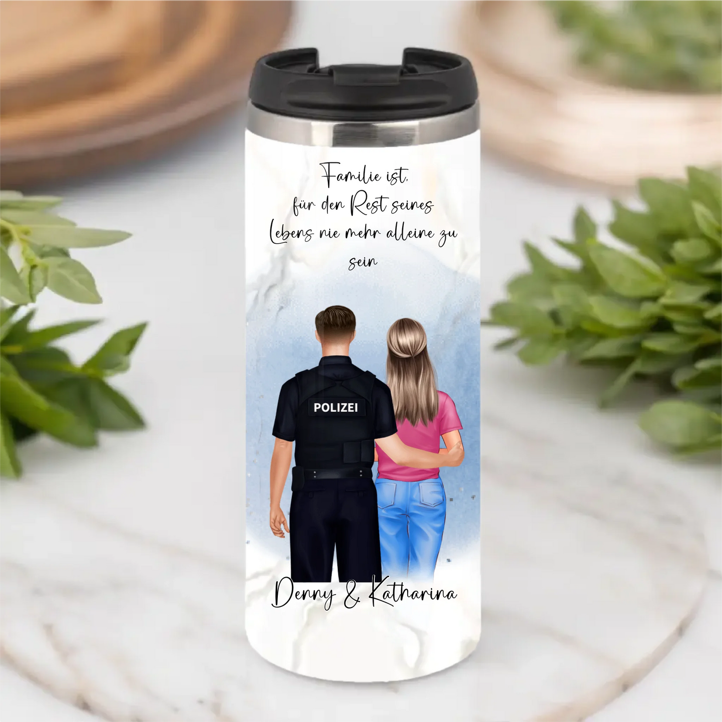 Polizei & Frau + 1-2 Kinder Tasse / Thermobecher