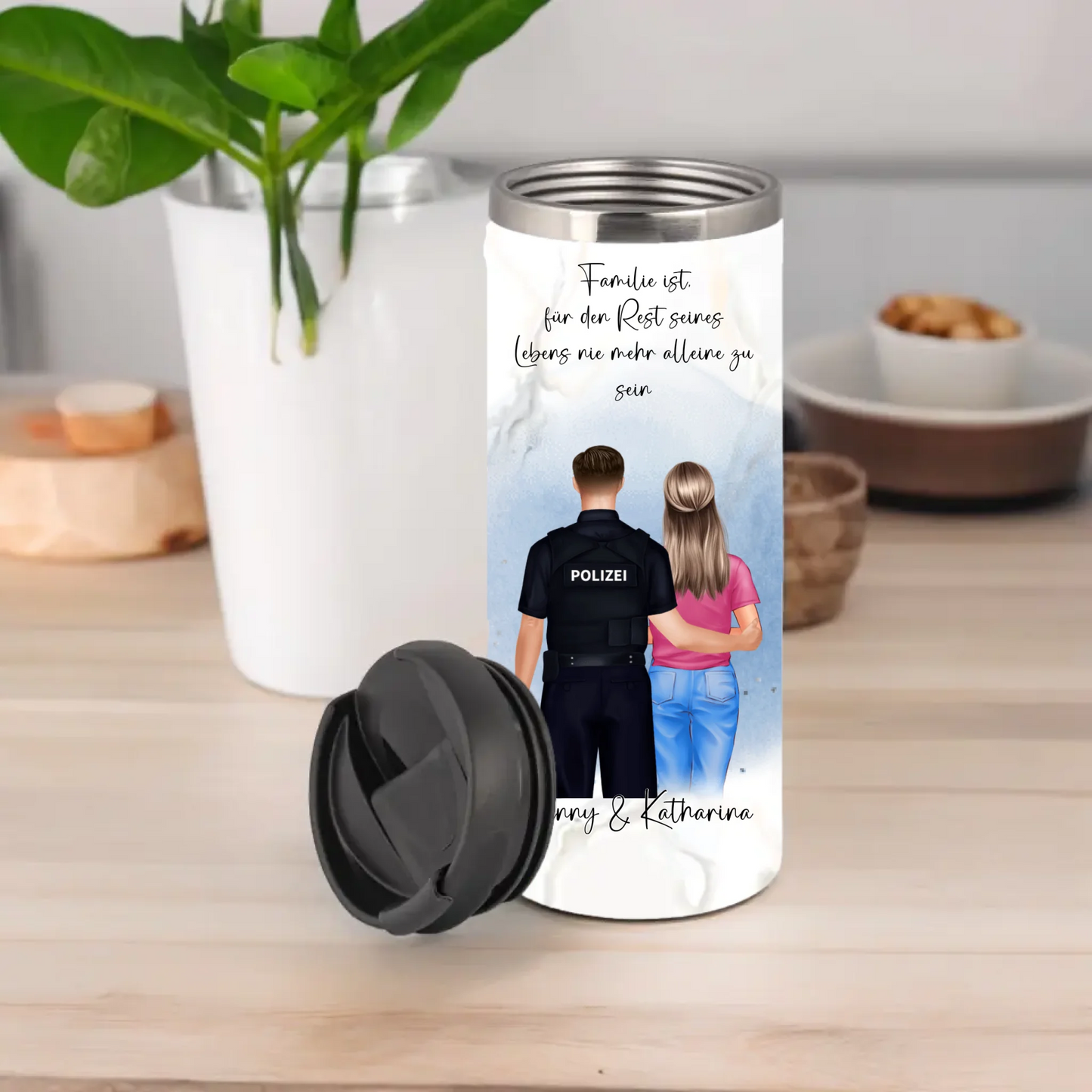 Polizei & Frau + 1-2 Kinder Tasse / Thermobecher