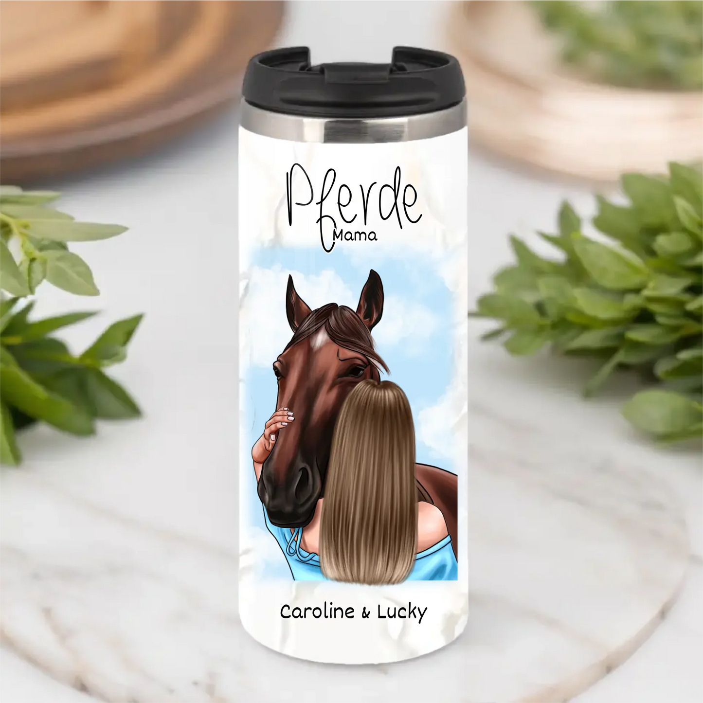 Frau mit Pferd Tasse / Thermobecher