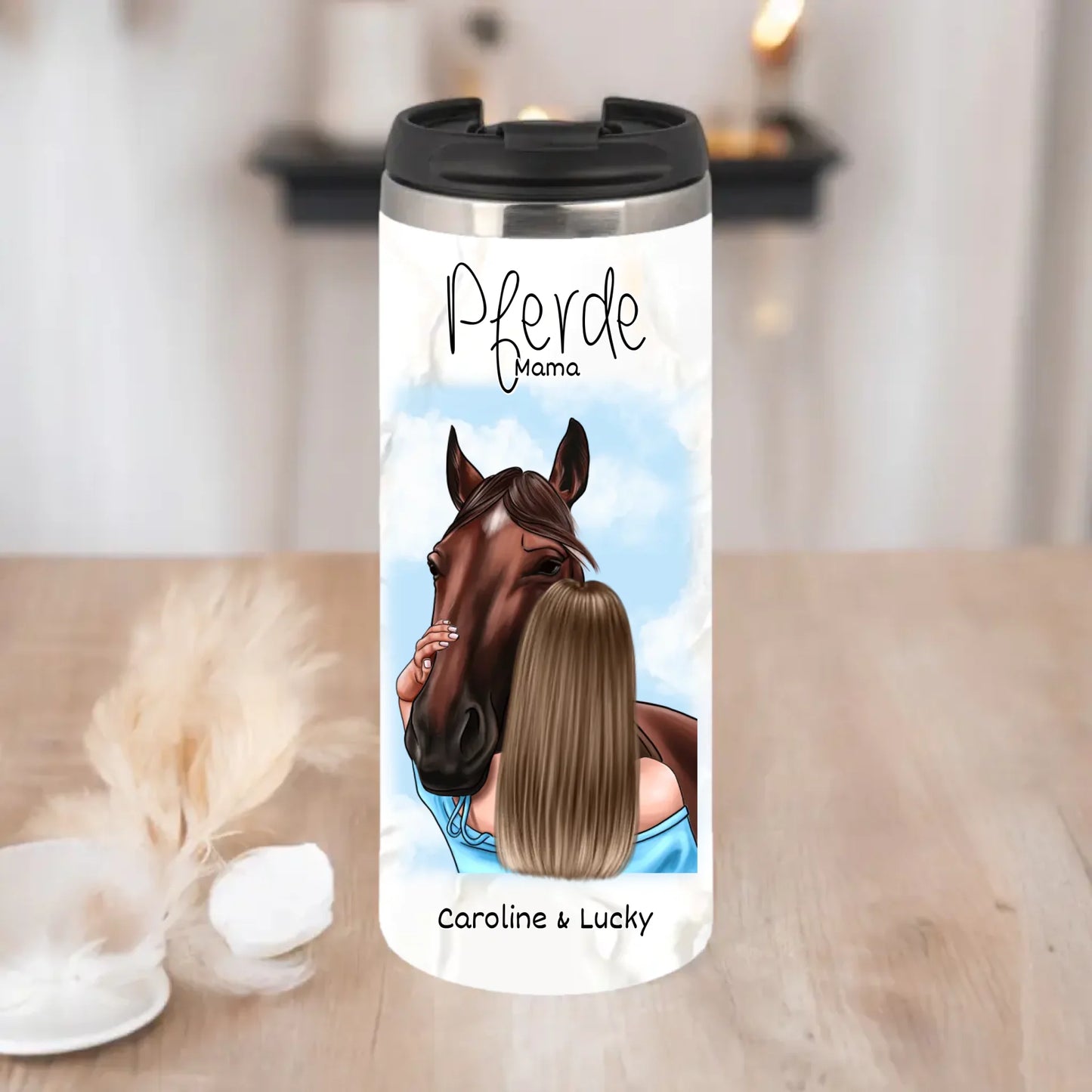 Frau mit Pferd Tasse / Thermobecher