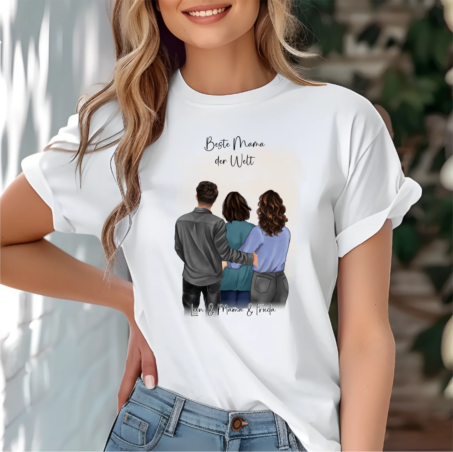 Mutter mit Sohn & Tochter/Töchter T-Shirt (3-4 Personen)