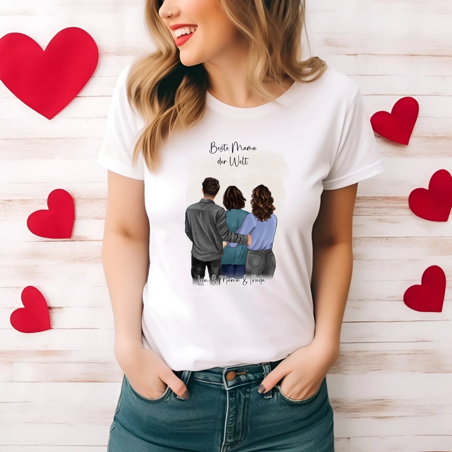 Mutter mit Sohn & Tochter/Töchter T-Shirt (3-4 Personen)