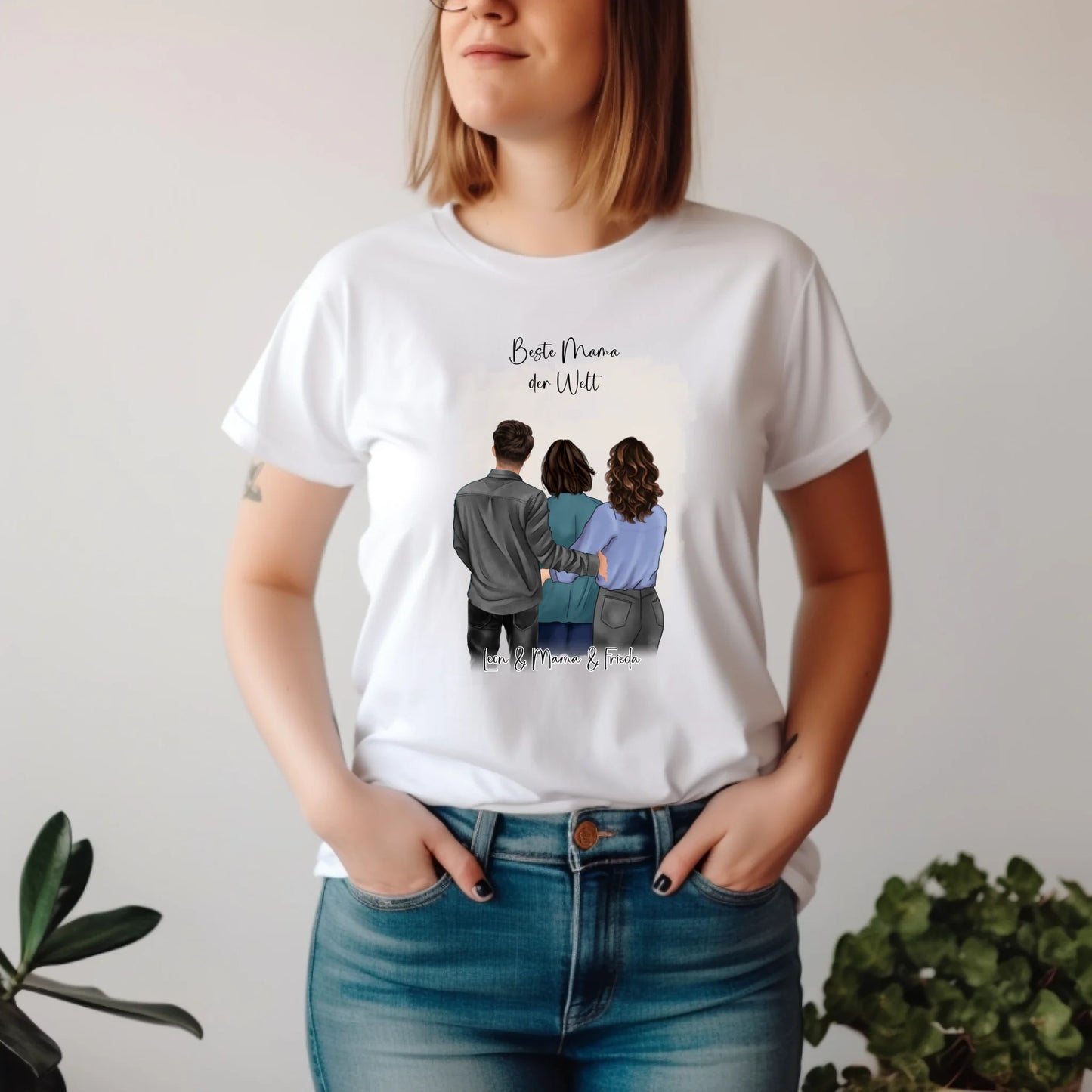 Mutter mit Sohn & Tochter/Töchter T-Shirt (3-4 Personen)