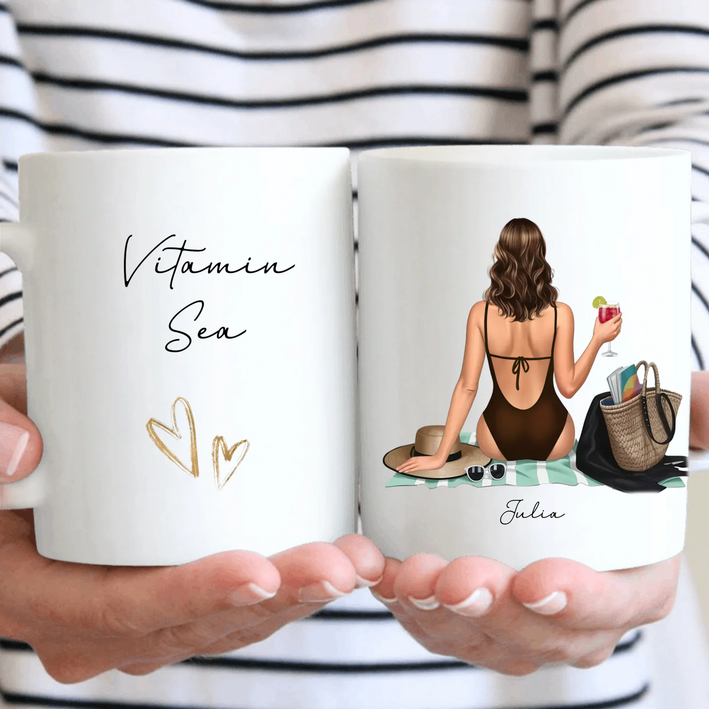 Frau am Strand Tasse