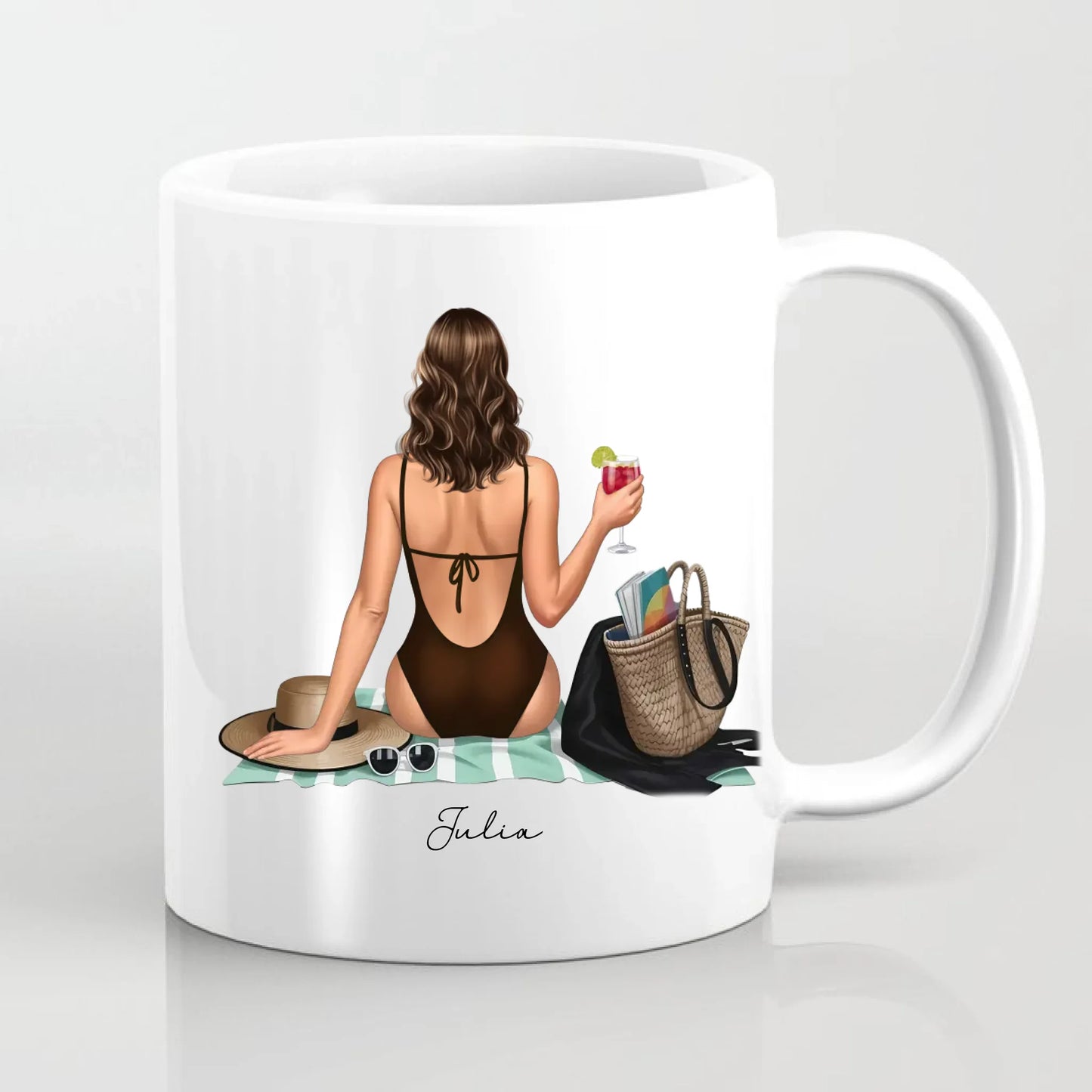 Frau am Strand Tasse