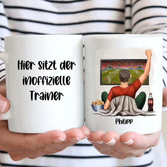 Mann schaut Sport Tasse