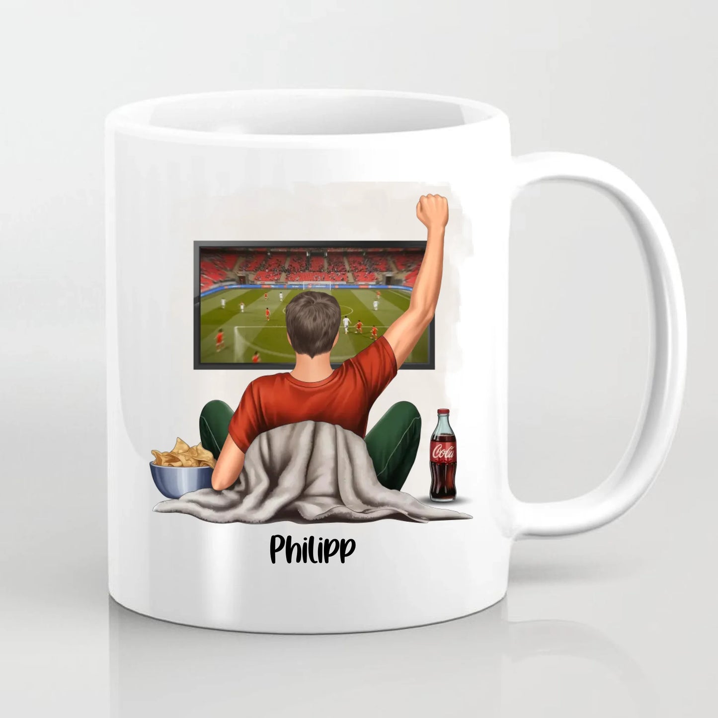 Mann schaut Sport Tasse