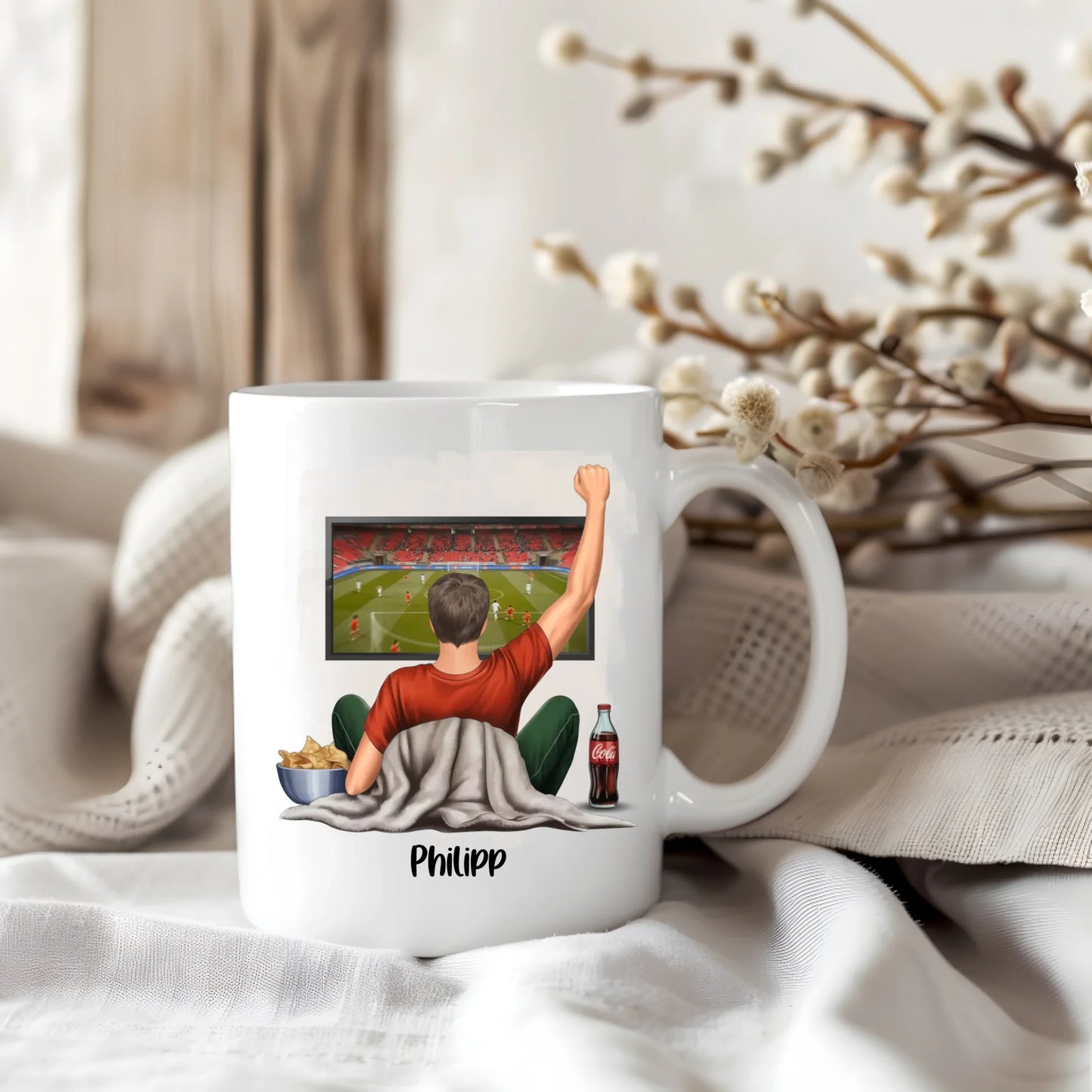 Mann schaut Sport Tasse