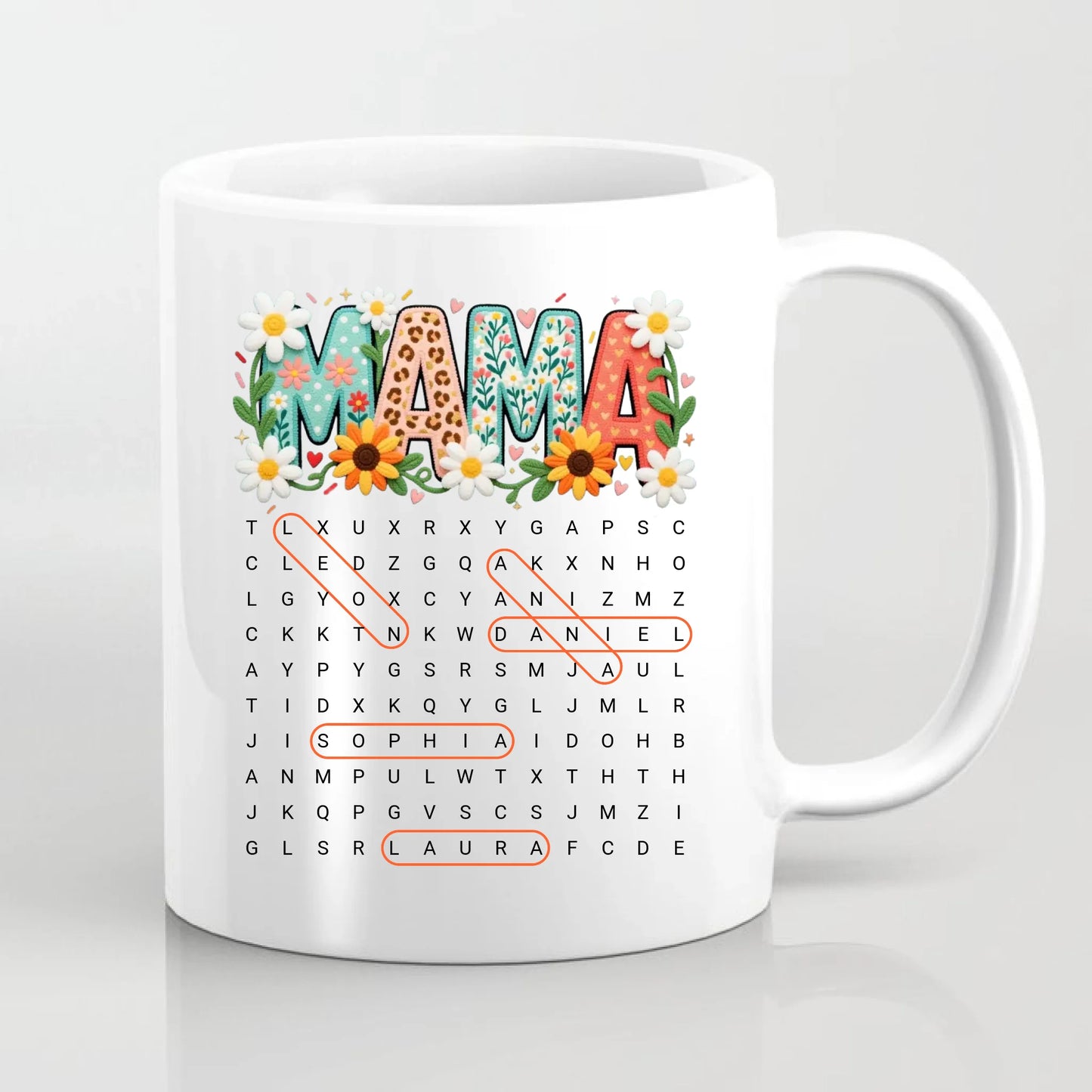 Mama mit Kindernamen Wortsuchrätsel Tasse