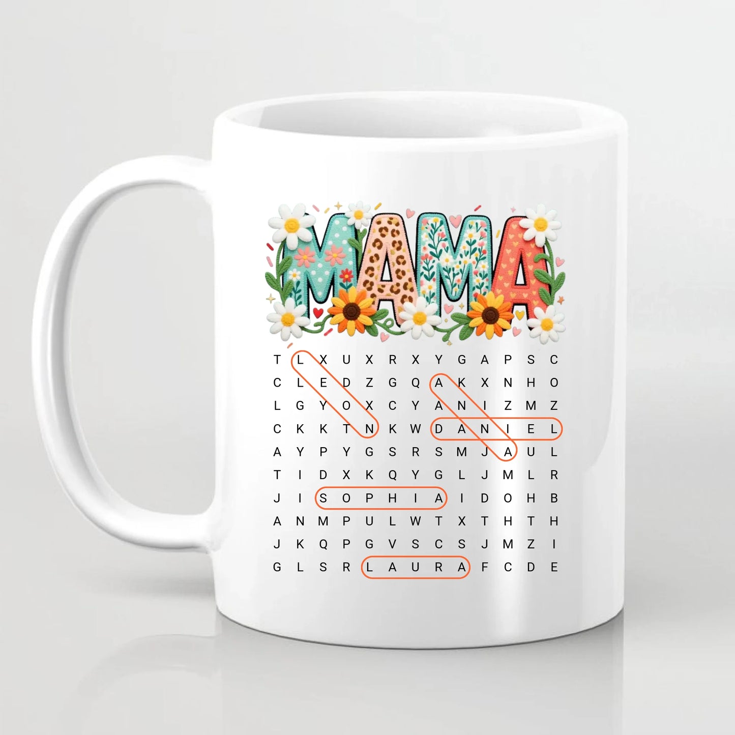 Mama mit Kindernamen Wortsuchrätsel Tasse