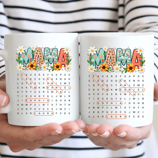 Mama mit Kindernamen Wortsuchrätsel Tasse