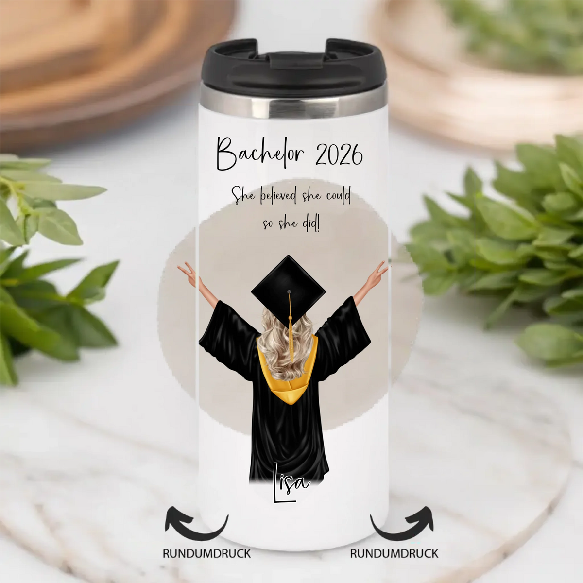 Personalisierte Abschluss Tasse / Thermobecher | Bachelor | Master | Doktor Geschenk | Promotion | Abi