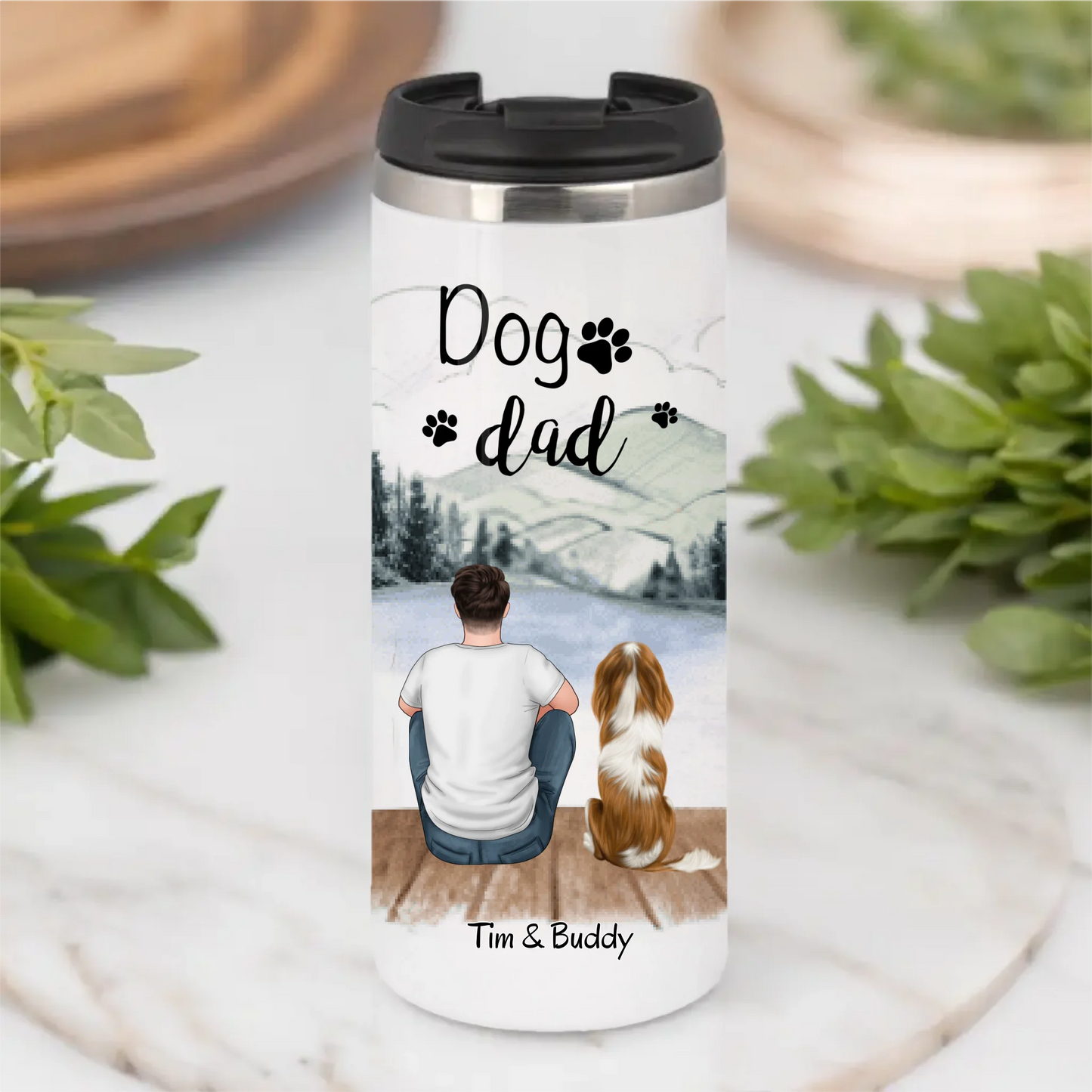 Frau/Mann mit Hund/Katze Haustier Tasse / Thermobecher