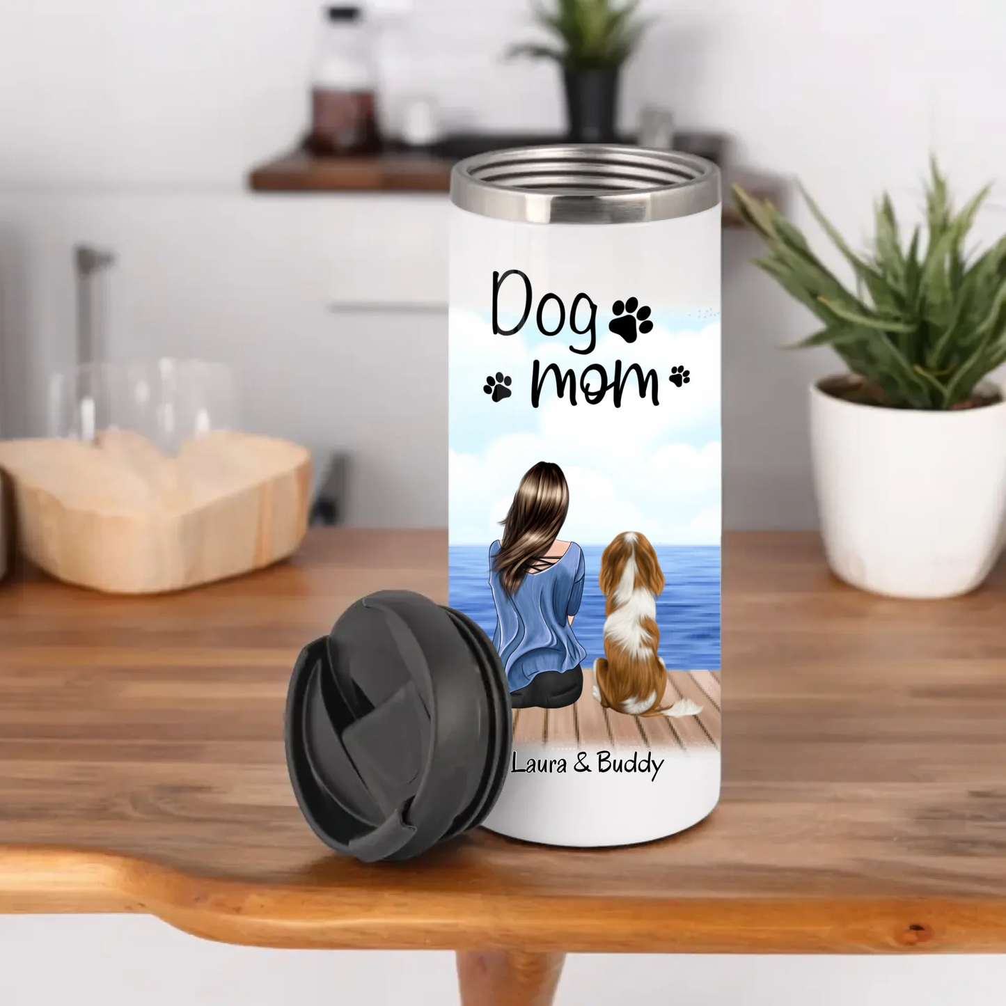 Frau/Mann mit Hund/Katze Haustier Tasse / Thermobecher