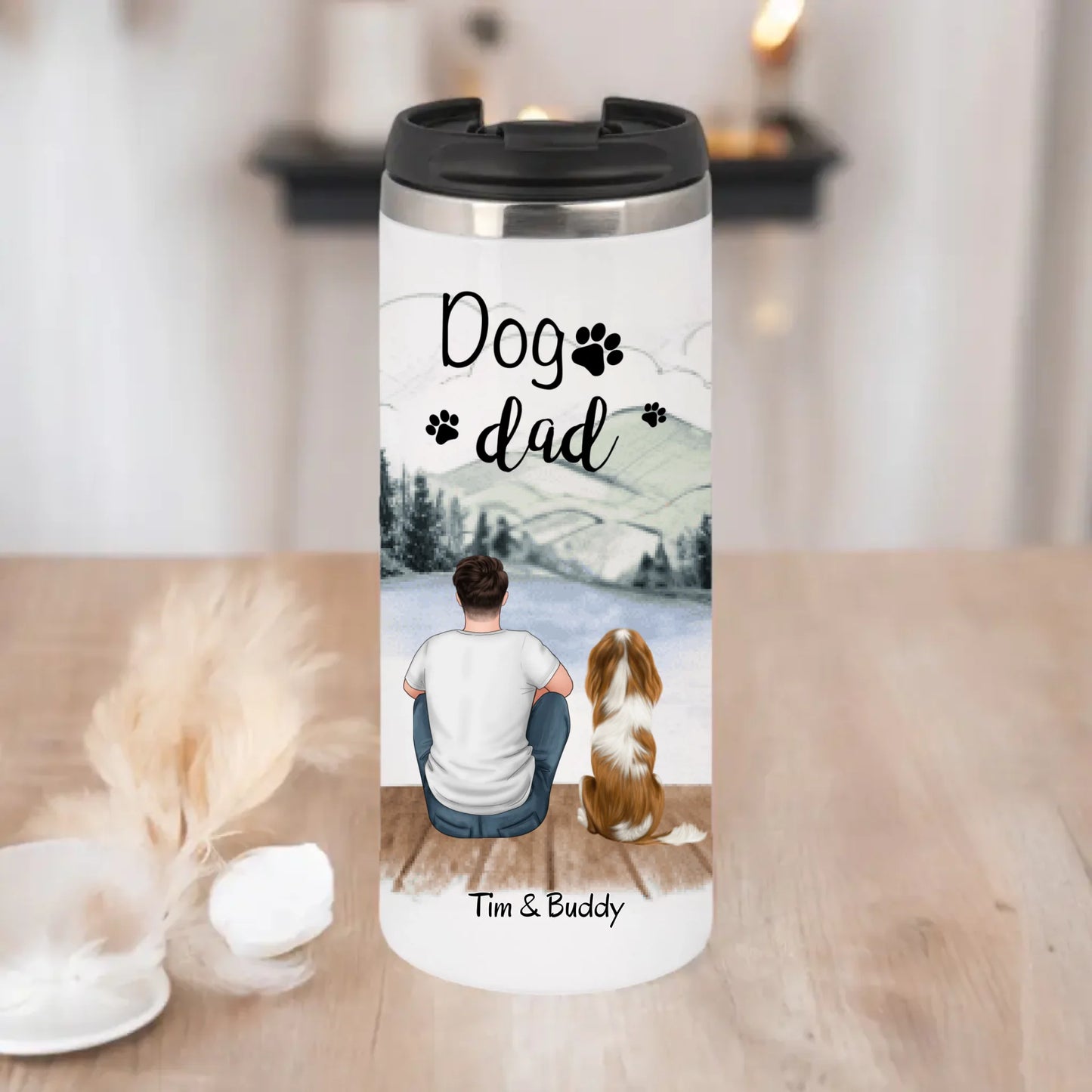 Frau/Mann mit Hund/Katze Haustier Tasse / Thermobecher