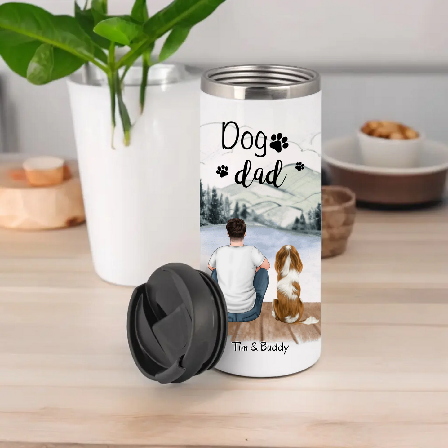 Frau/Mann mit Hund/Katze Haustier Tasse / Thermobecher