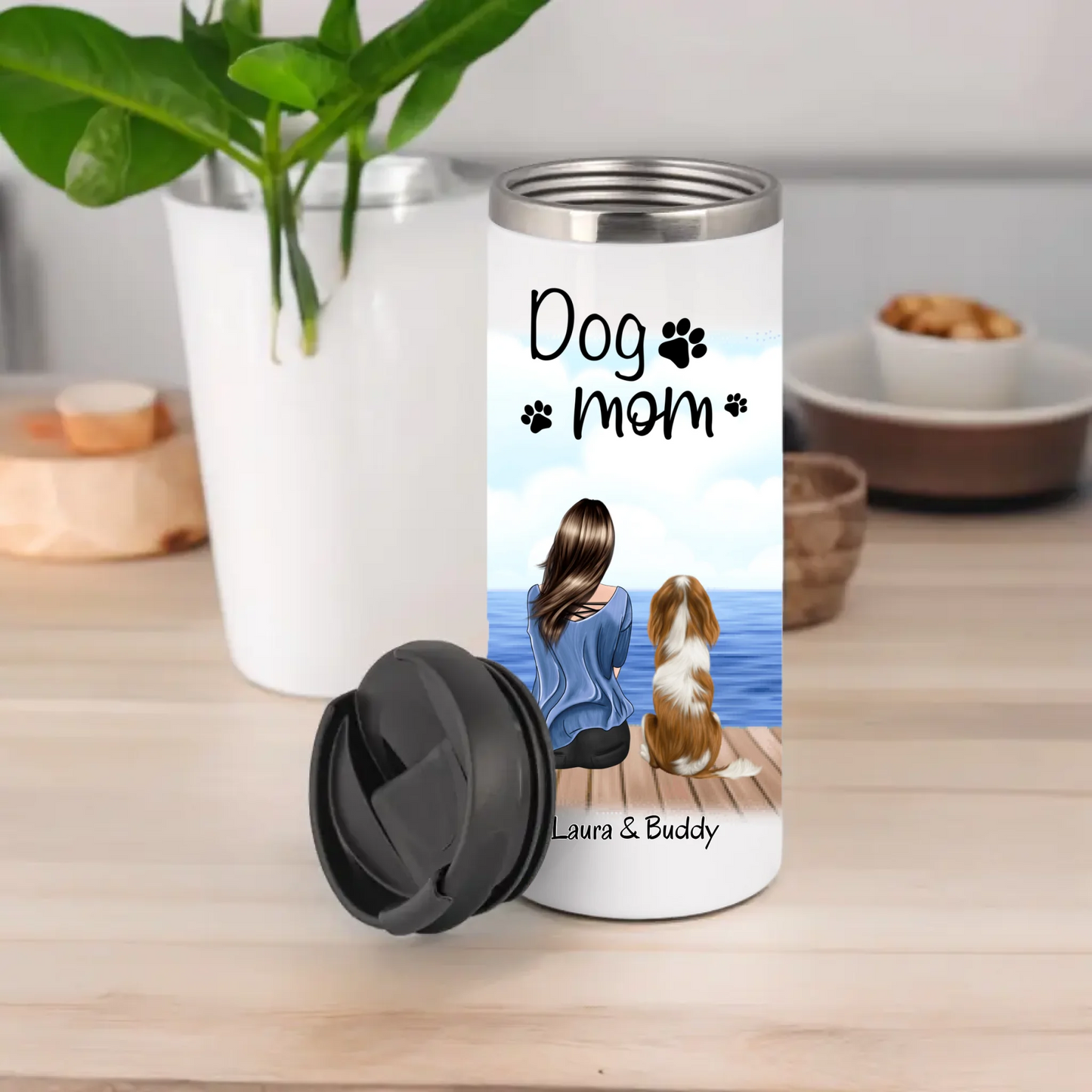 Frau/Mann mit Hund/Katze Haustier Tasse / Thermobecher