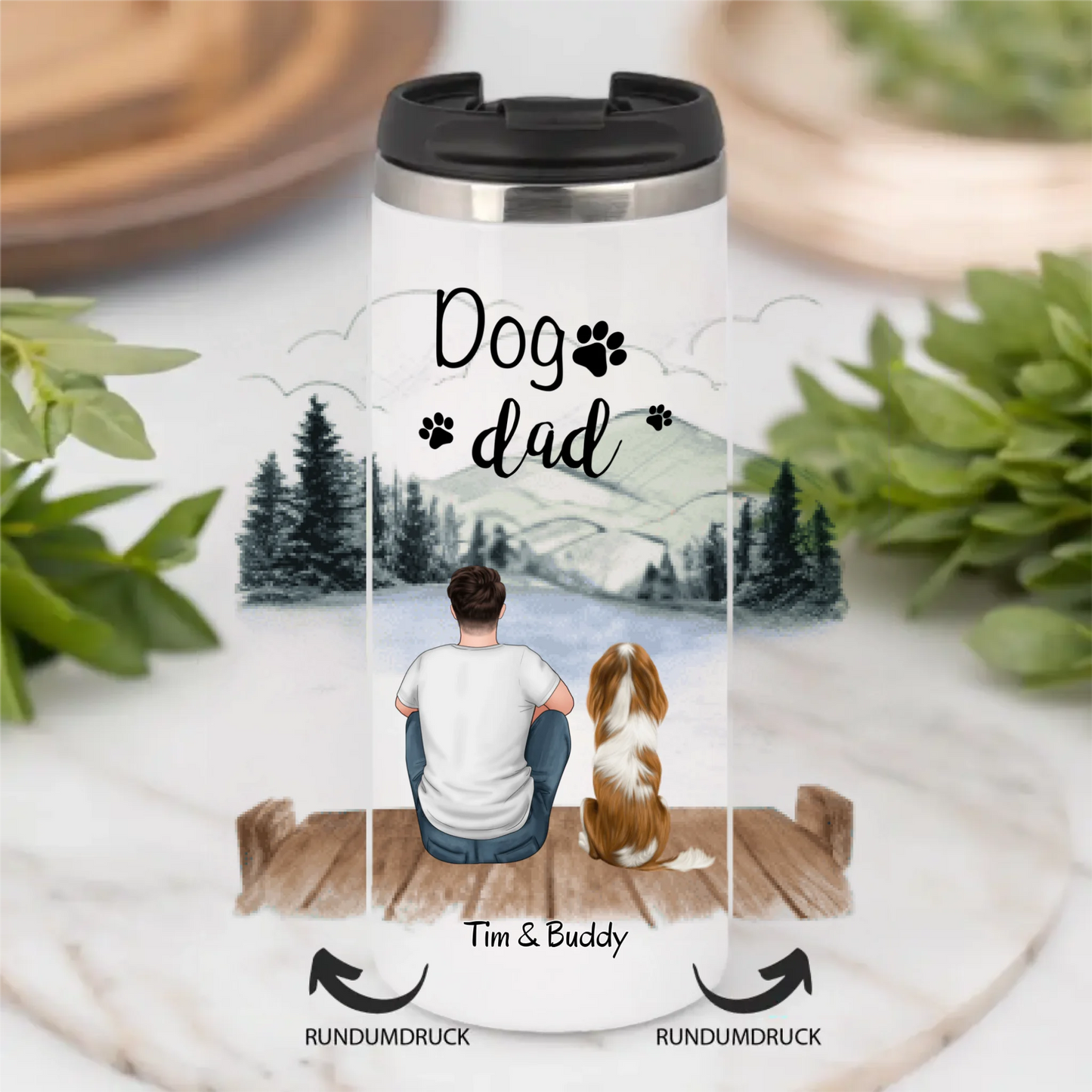 Frau/Mann mit Hund/Katze Haustier Tasse / Thermobecher