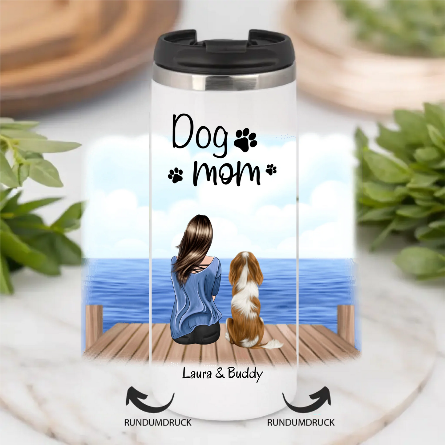 Frau/Mann mit Hund/Katze Haustier Tasse / Thermobecher