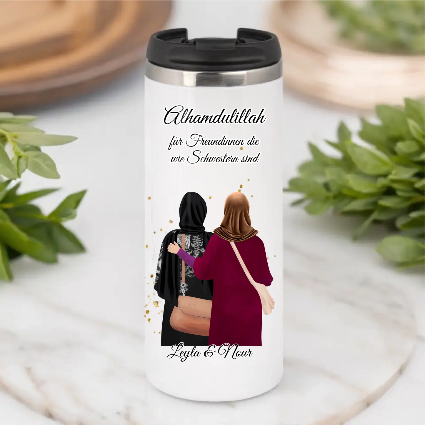 Personalisierte Freundin Kopftuch, Geschenk Freundin Hijab - 2-4 Freundinnen Tasse / Thermobecher