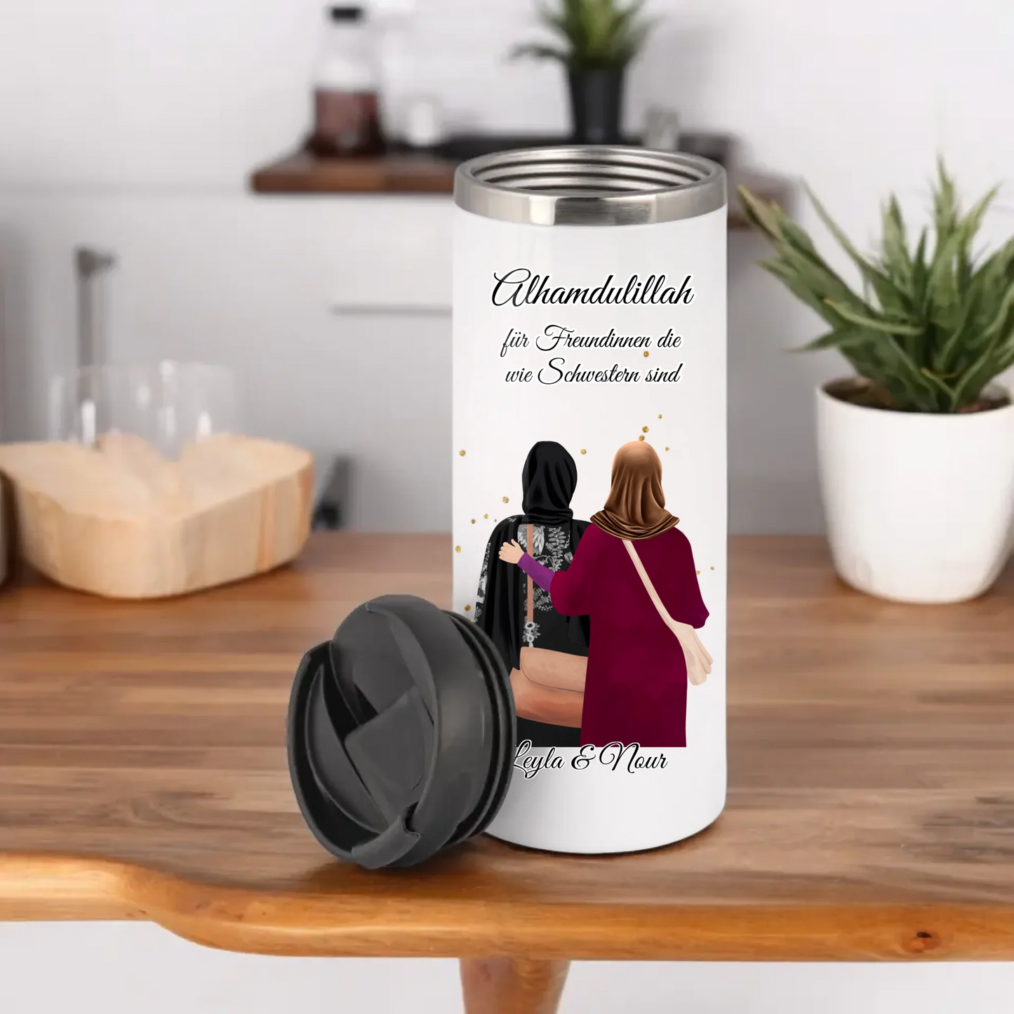 Personalisierte Freundin Kopftuch, Geschenk Freundin Hijab - 2-4 Freundinnen Tasse / Thermobecher
