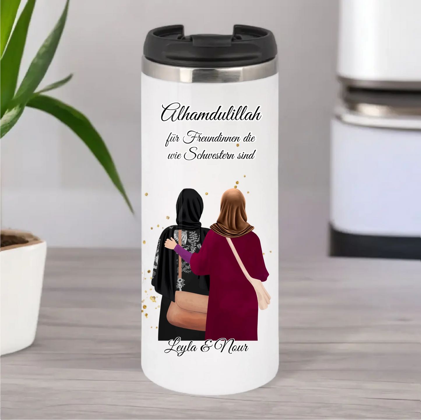 Personalisierte Freundin Kopftuch, Geschenk Freundin Hijab - 2-4 Freundinnen Tasse / Thermobecher