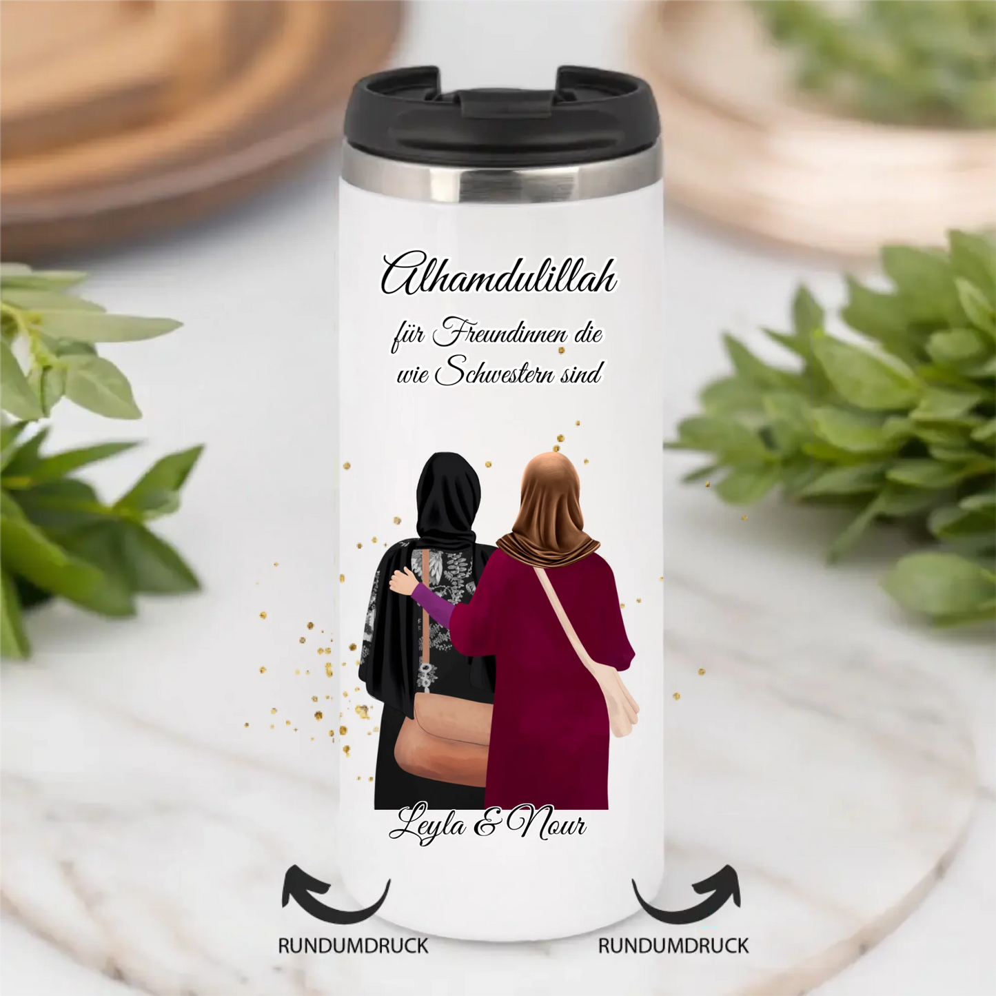 Personalisierte Freundin Kopftuch, Geschenk Freundin Hijab - 2-4 Freundinnen Tasse / Thermobecher