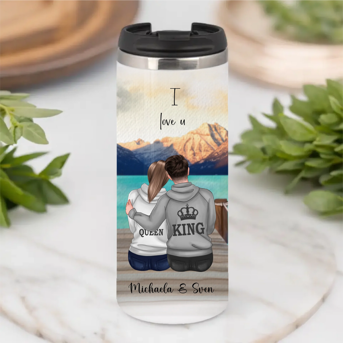 King & Queen Personalisierte Paar Tasse / Thermobecher