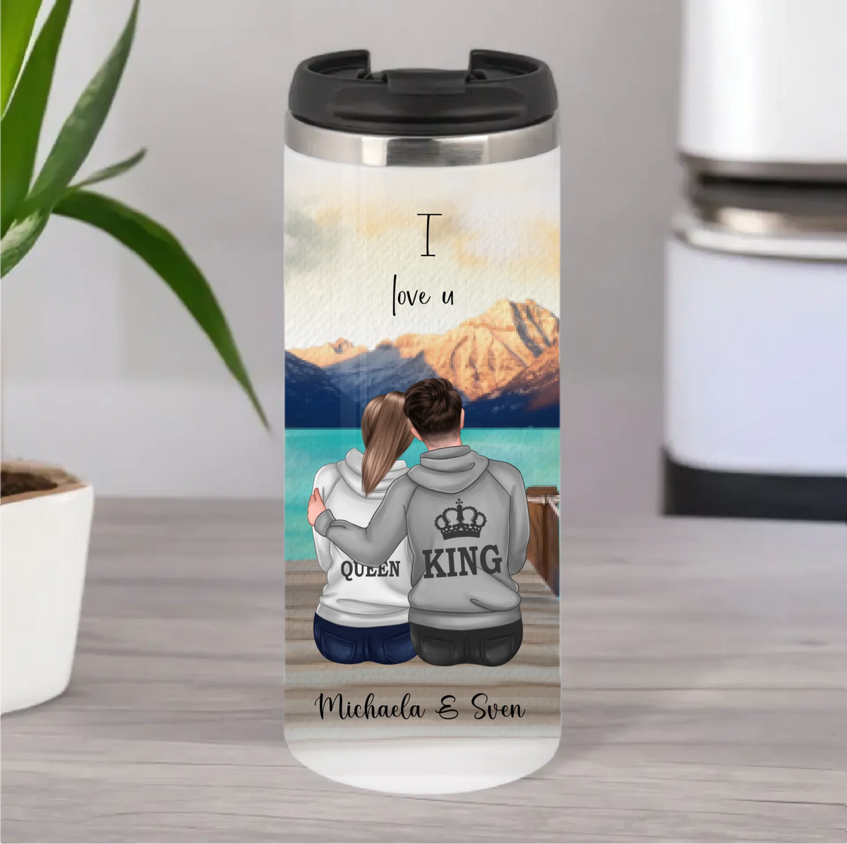 King & Queen Personalisierte Paar Tasse / Thermobecher