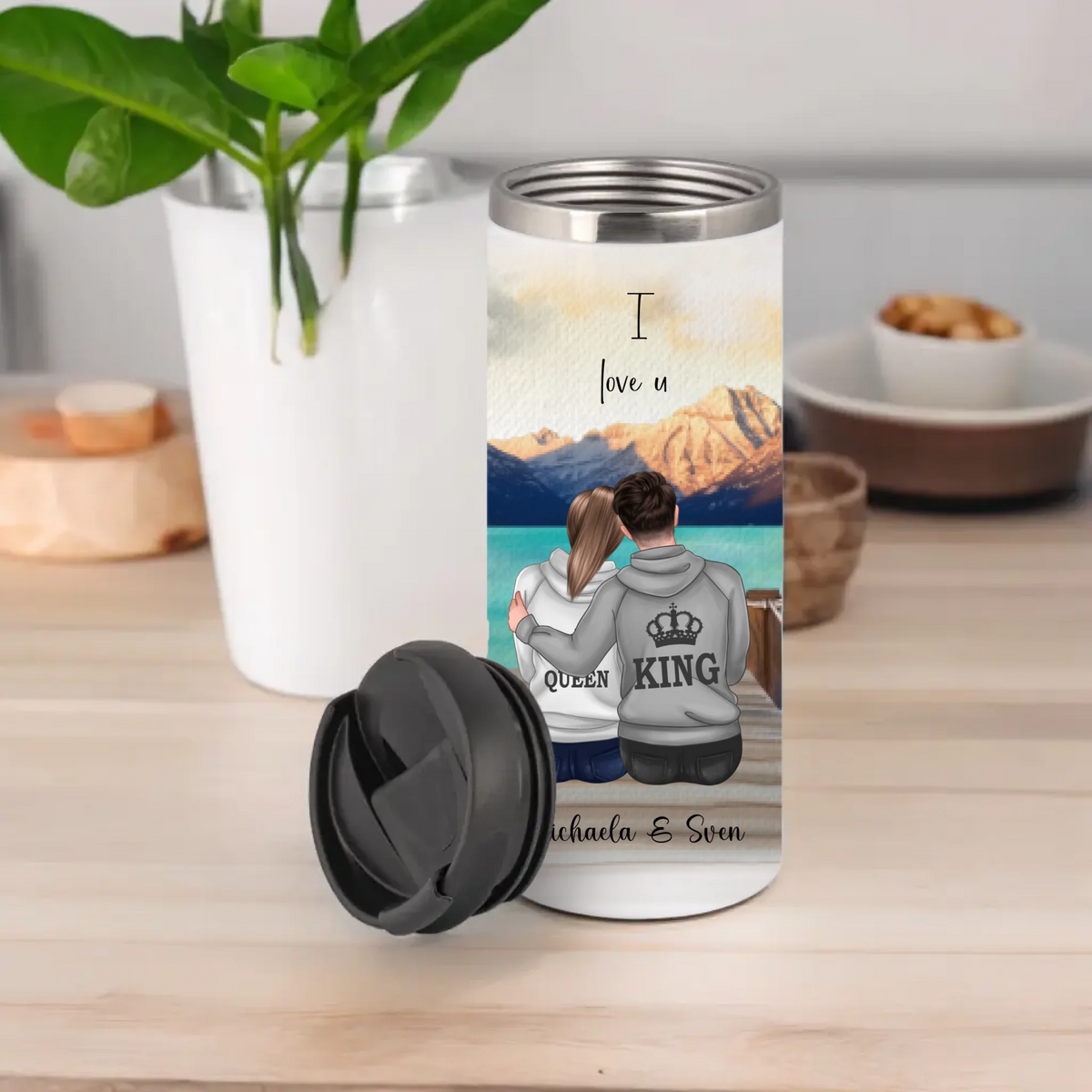 King & Queen Personalisierte Paar Tasse / Thermobecher
