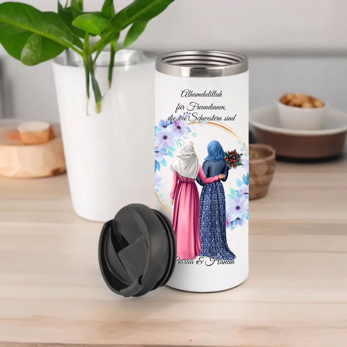 Freundinnen Tasse / Thermobecher mit Kopftuch & Haare  2-6 Freundinnen