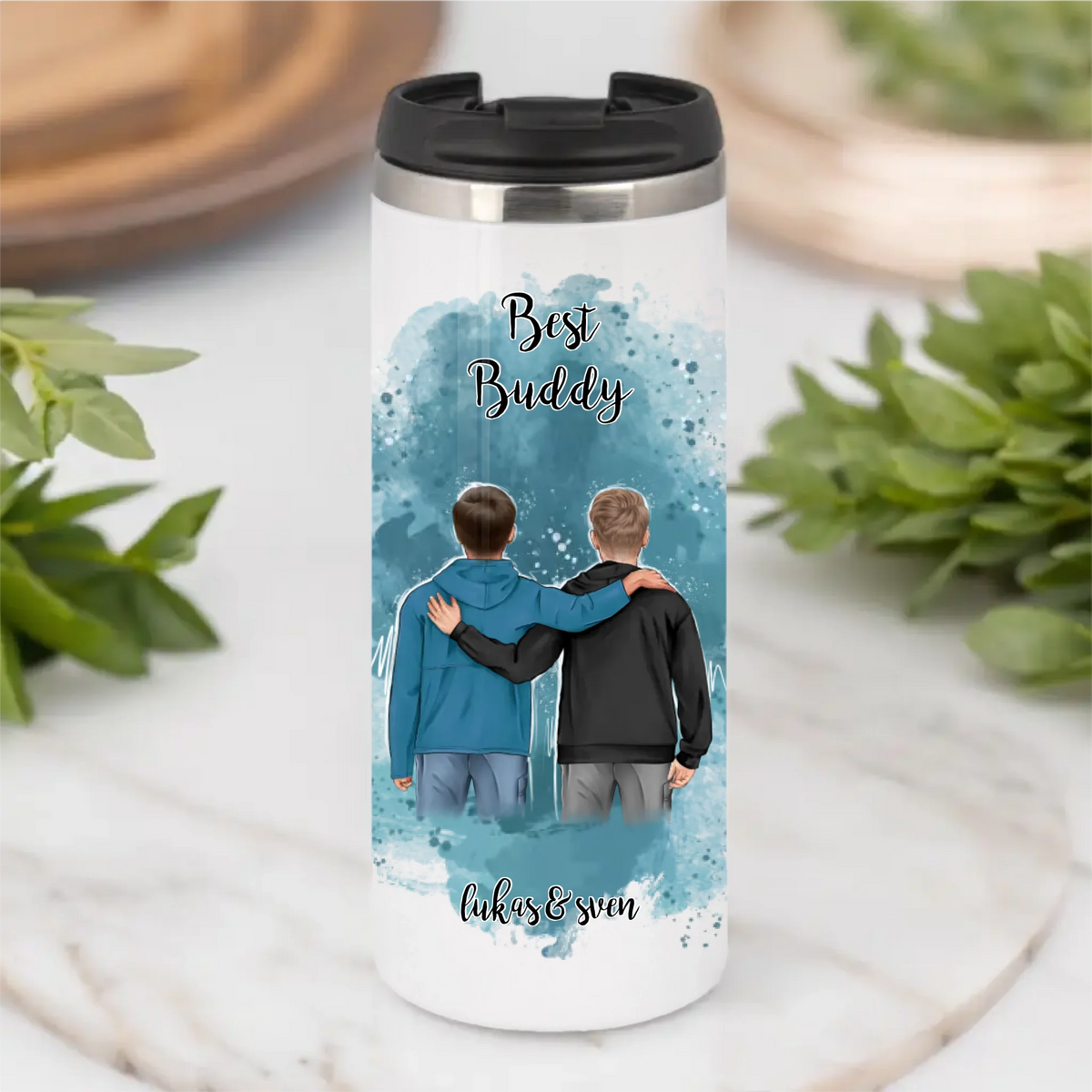 2 Freunde/Brüder Männer Tasse / Thermobecher Personalisiert