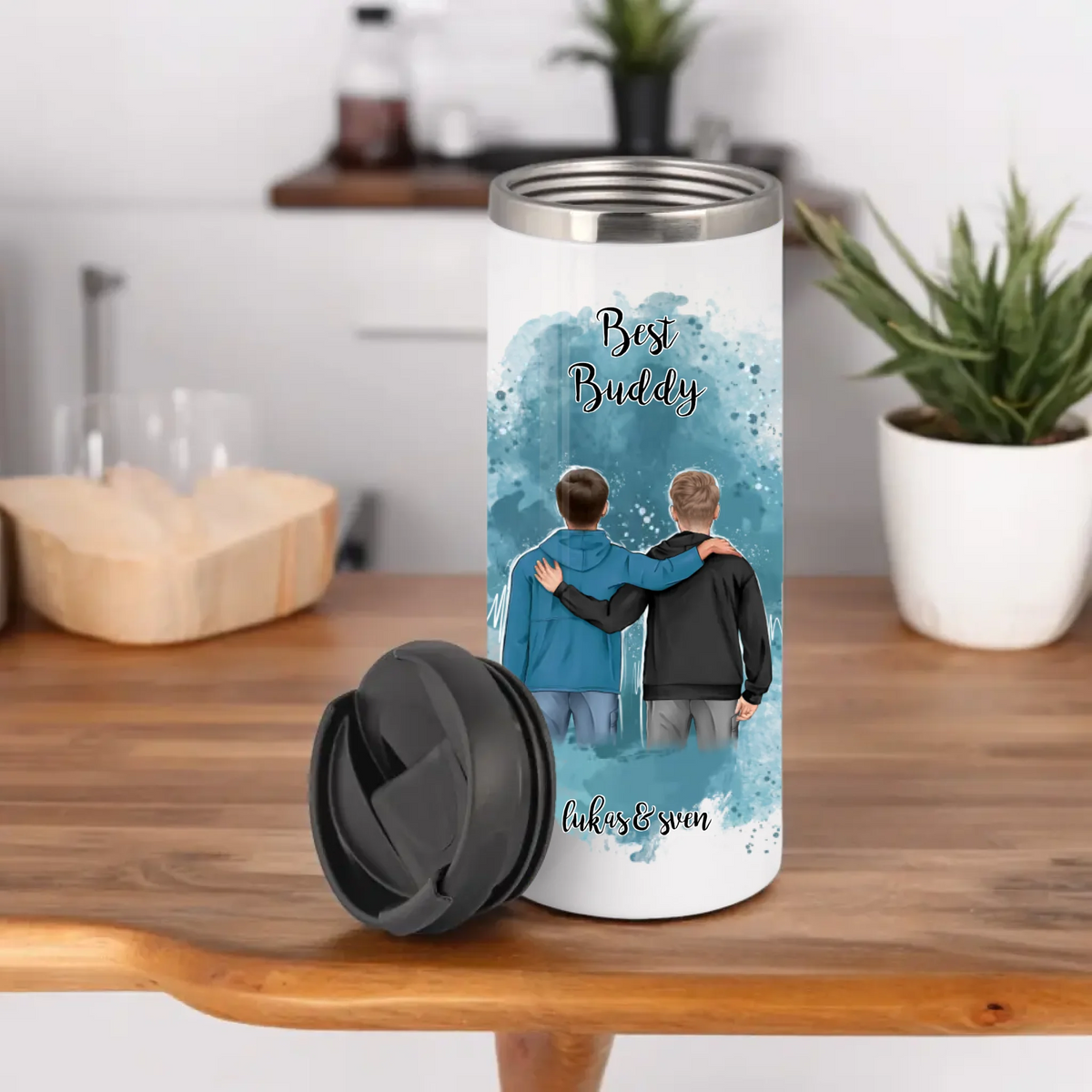 2 Freunde/Brüder Männer Tasse / Thermobecher Personalisiert