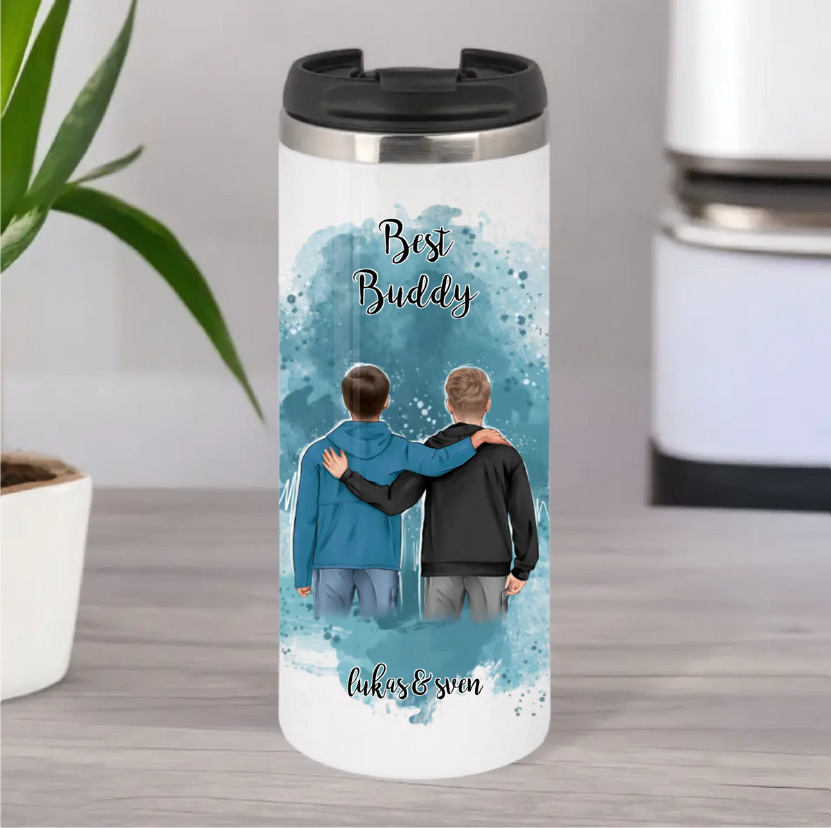 2 Freunde/Brüder Männer Tasse / Thermobecher Personalisiert