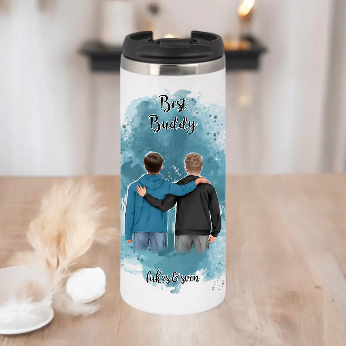 2 Freunde/Brüder Männer Tasse / Thermobecher Personalisiert