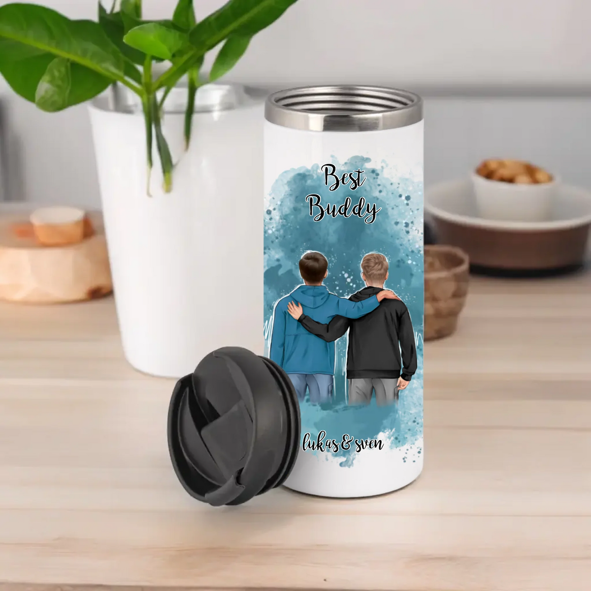 2 Freunde/Brüder Männer Tasse / Thermobecher Personalisiert