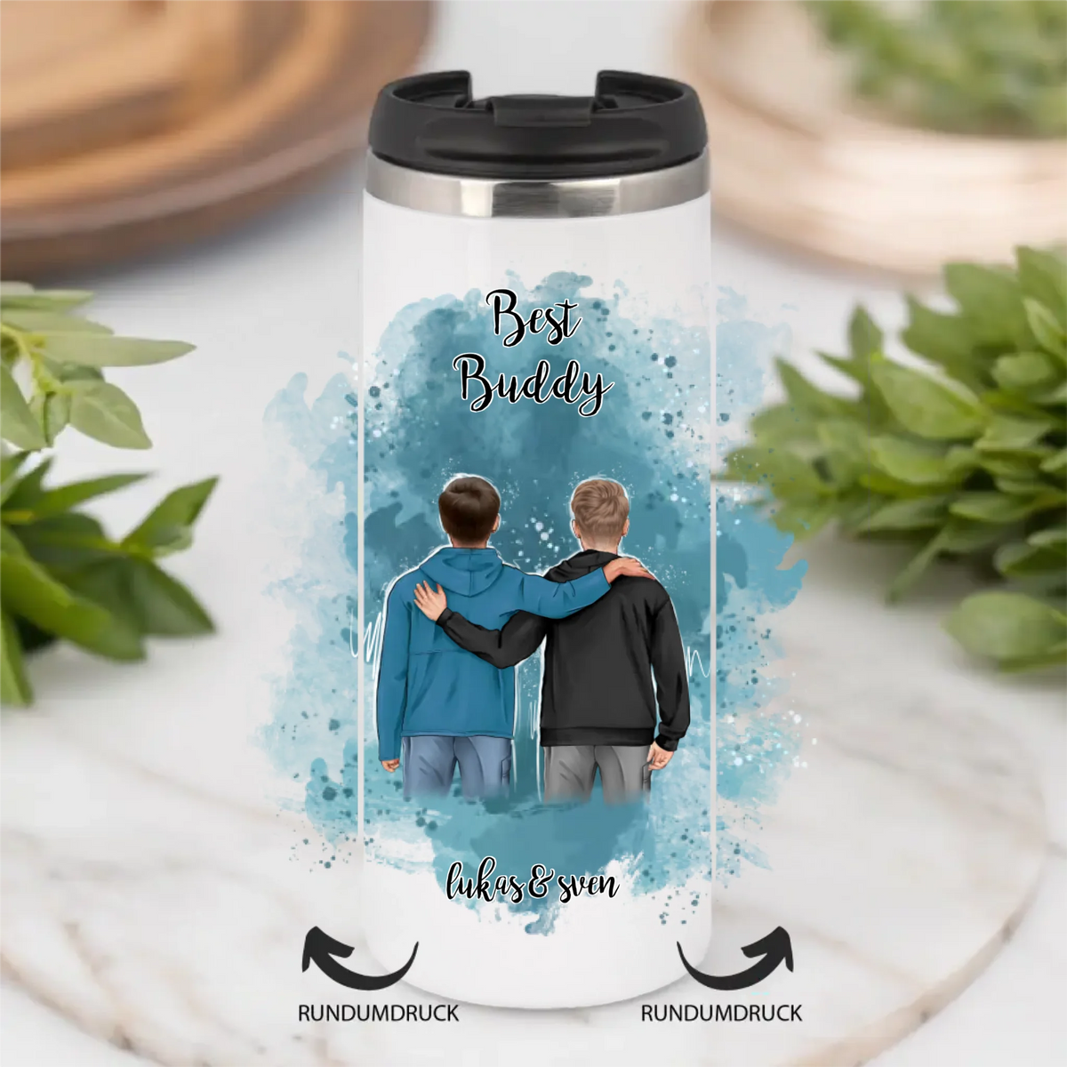 2 Freunde/Brüder Männer Tasse / Thermobecher Personalisiert