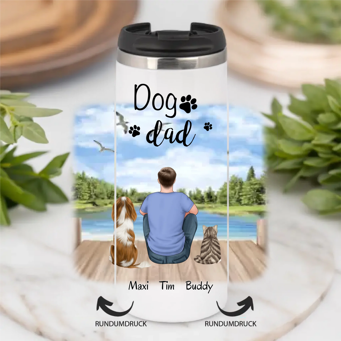 Mann/Frau mit 2 Haustieren Tasse / Thermobecher
