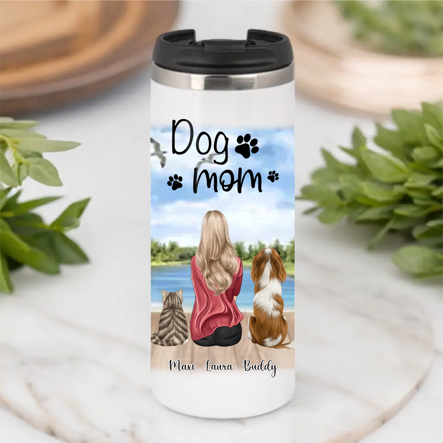 Frau/Mann mit 2 Haustieren Tasse / Thermobecher
