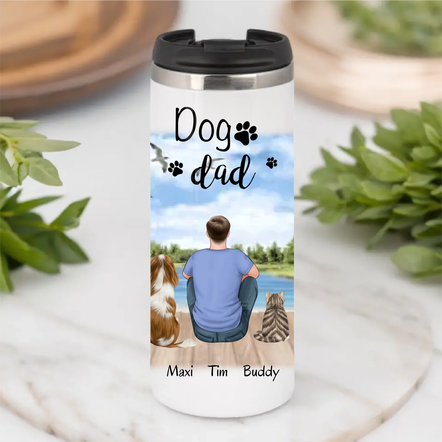 Mann/Frau mit 2 Haustieren Tasse / Thermobecher