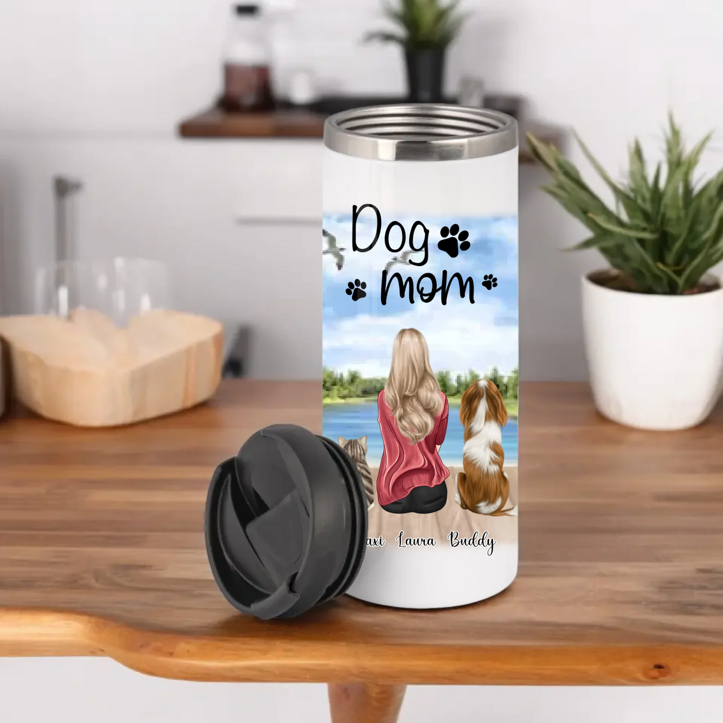 Frau/Mann mit 2 Haustieren Tasse / Thermobecher