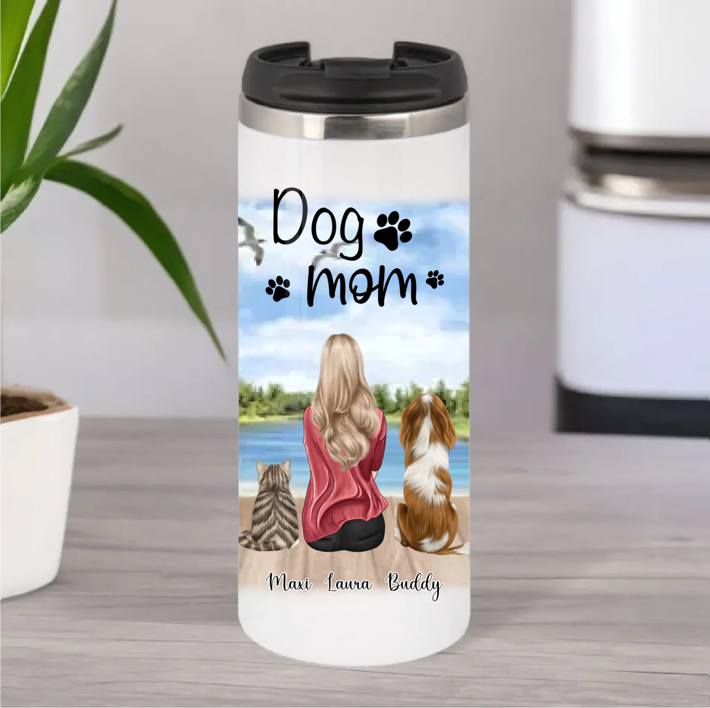 Frau/Mann mit 2 Haustieren Tasse / Thermobecher