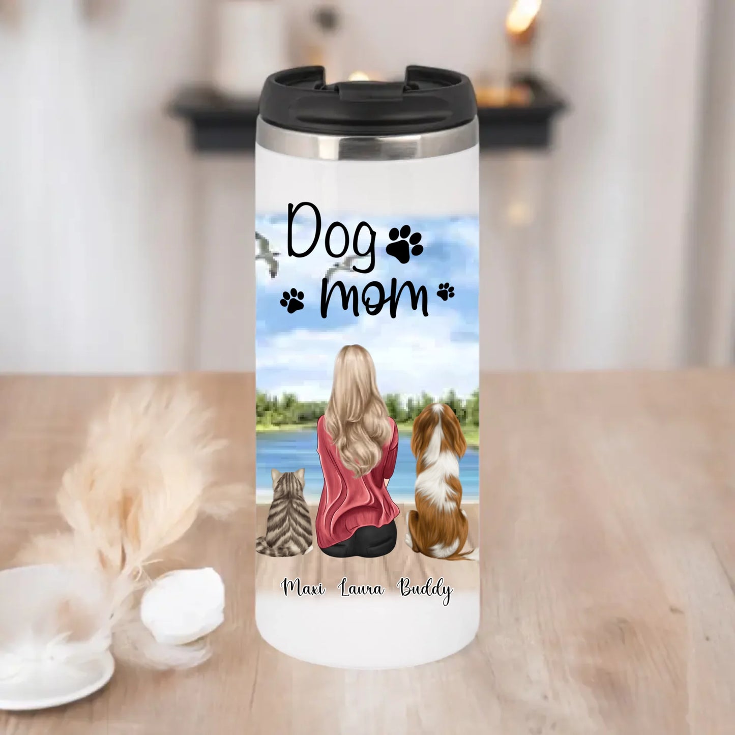 Frau/Mann mit 2 Haustieren Tasse / Thermobecher