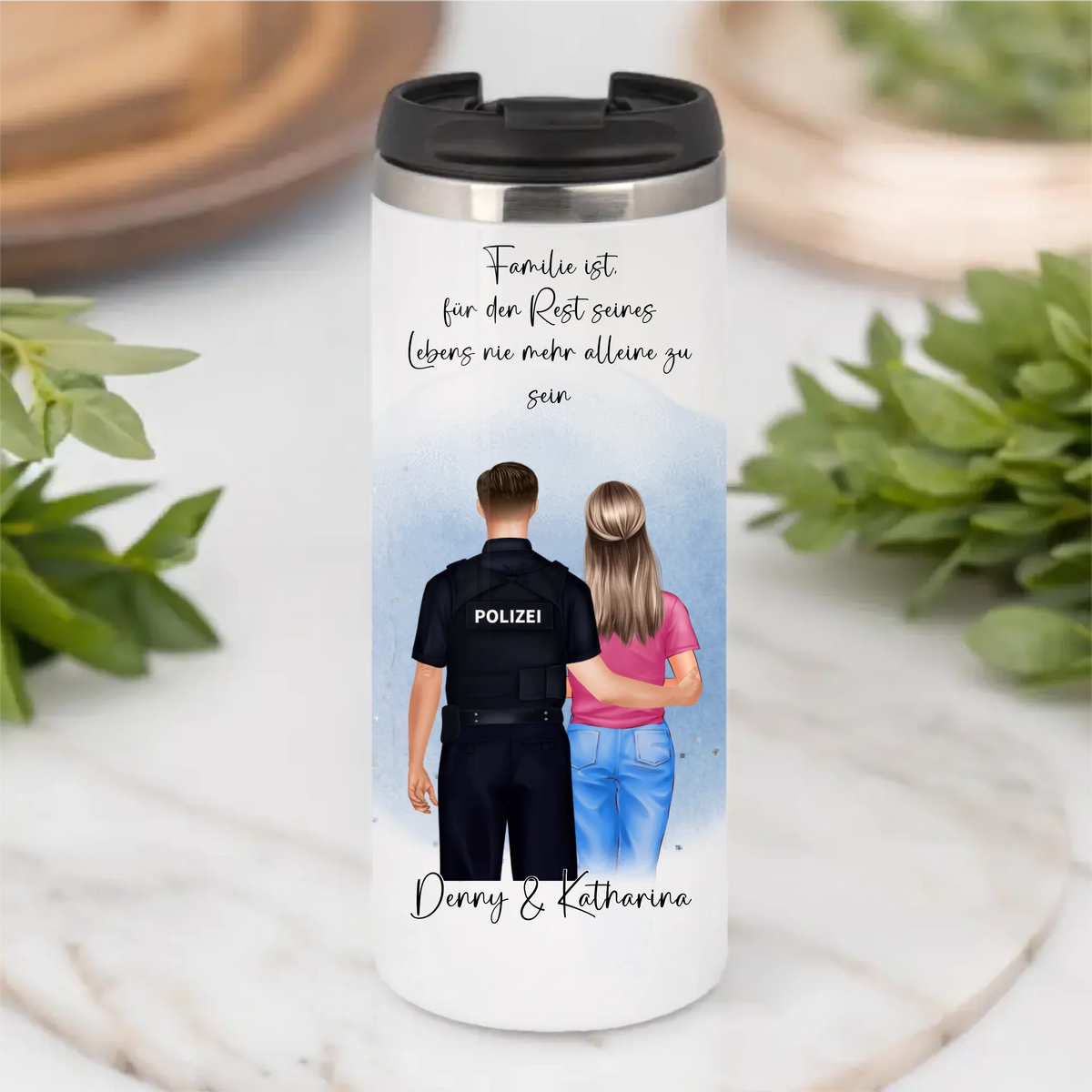 Polizei & Frau + 1-2 Kinder Tasse / Thermobecher