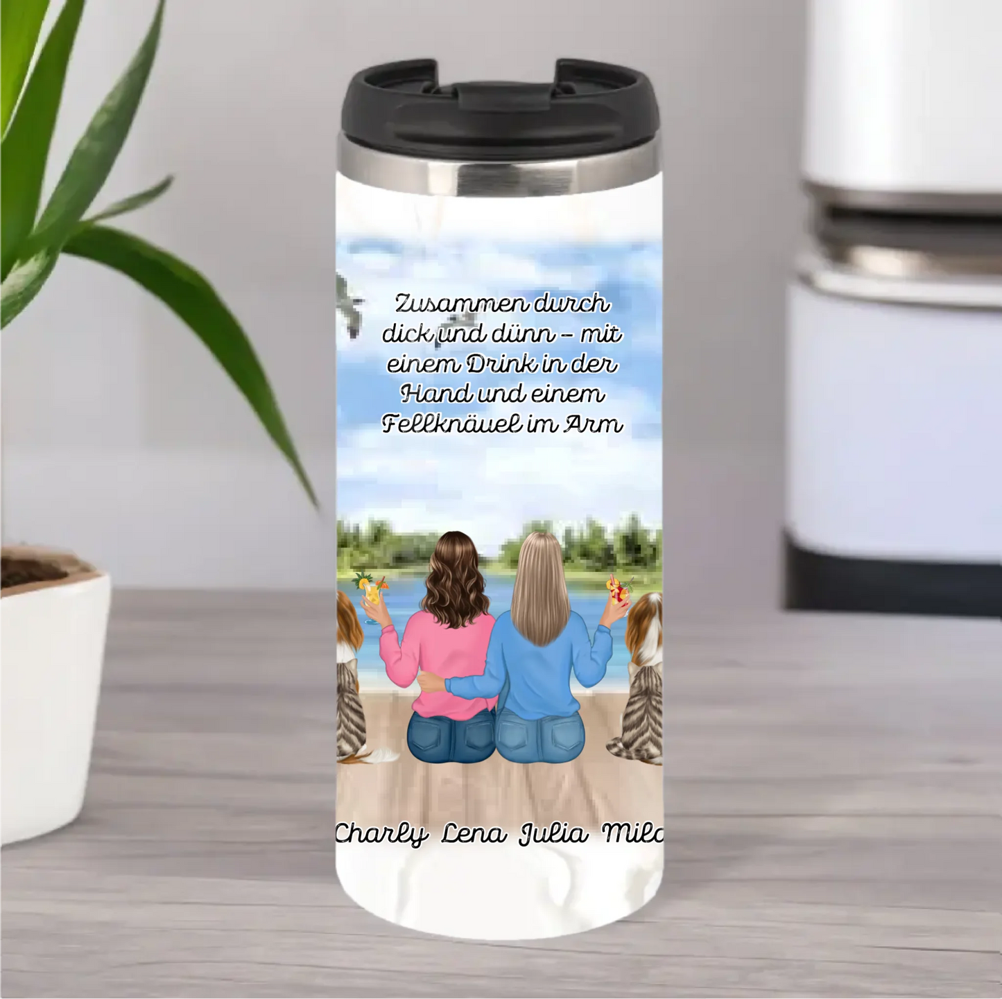 Freundinnen mit Haustier Tasse & Thermobecher
