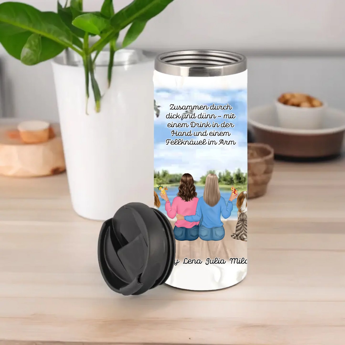 Freundinnen mit Haustier Tasse & Thermobecher