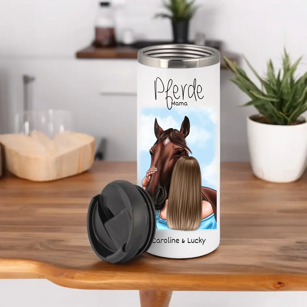 Frau mit Pferd Tasse / Thermobecher