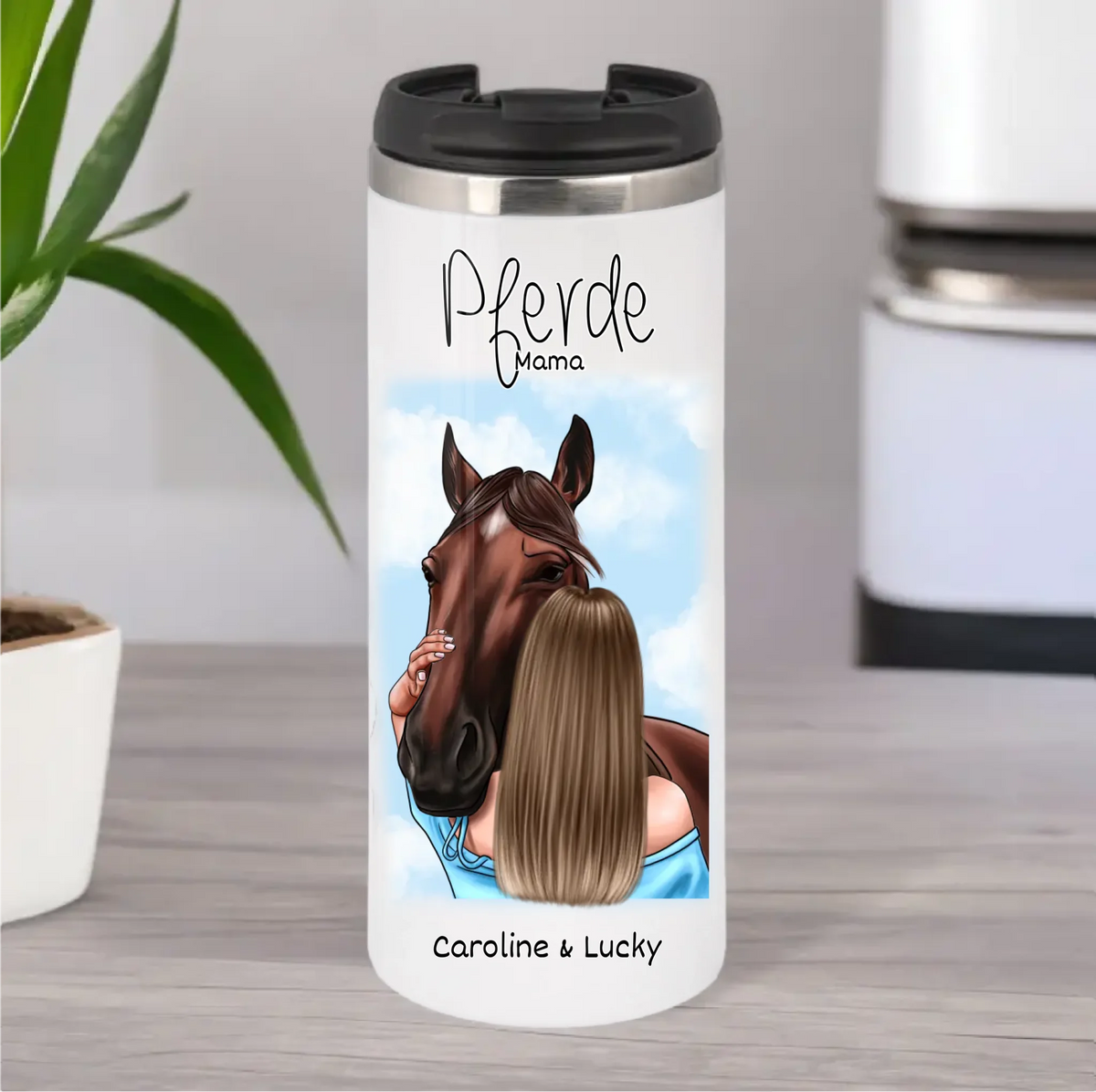 Frau mit Pferd Tasse / Thermobecher
