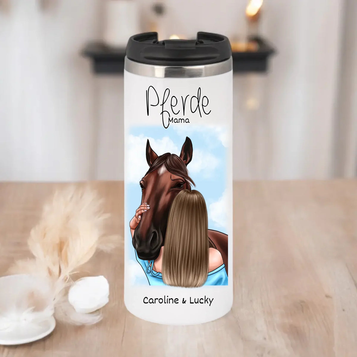 Frau mit Pferd Tasse / Thermobecher